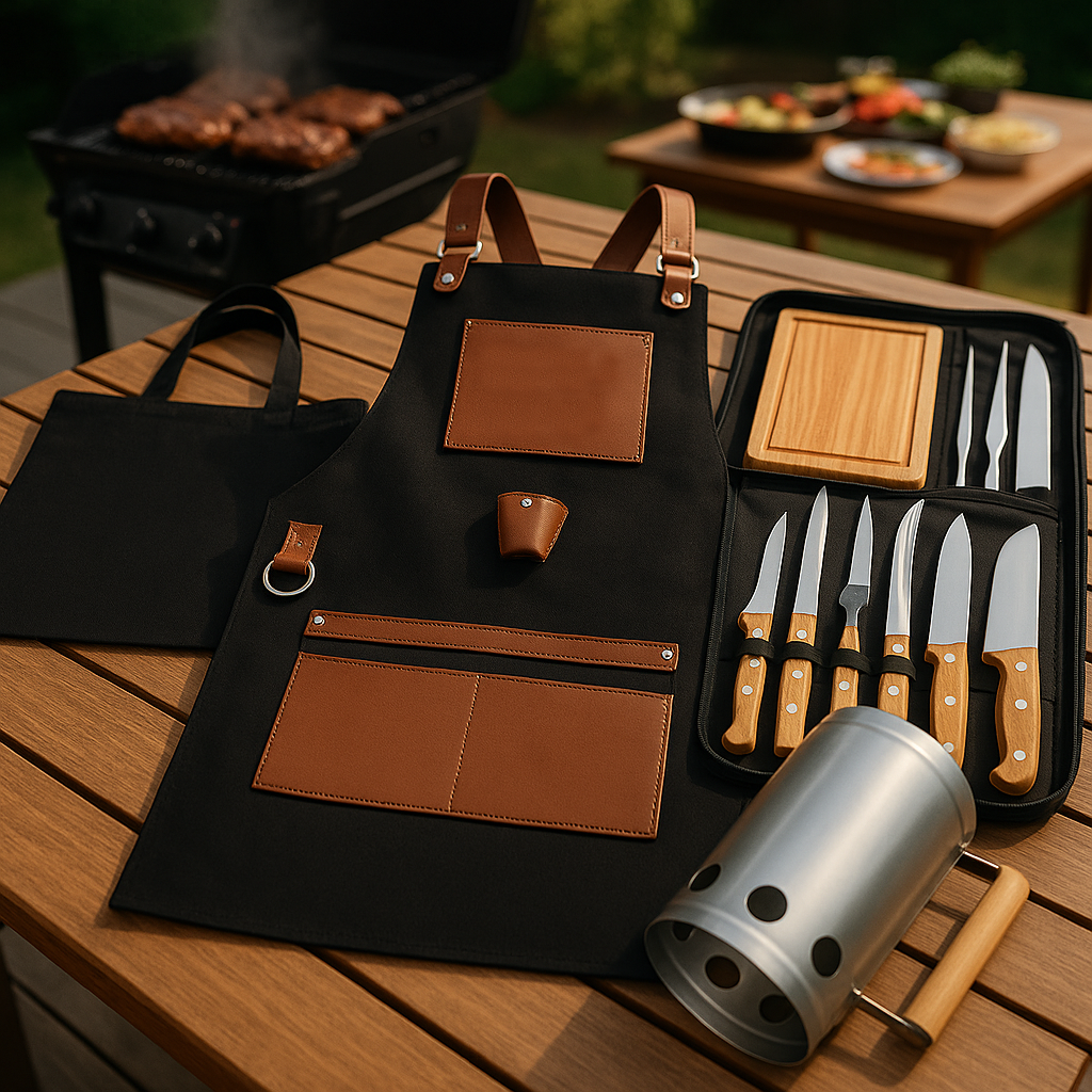 Kit Grill Master - Mandil y set BBQ para parrilladas familiares