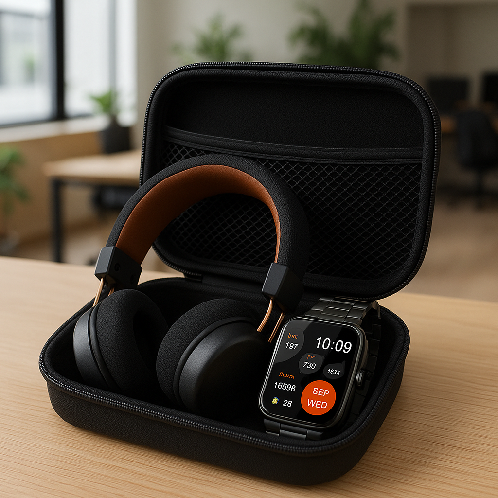 Kit TechMaster - Smartwatch, audífonos y maletín ejecutivo